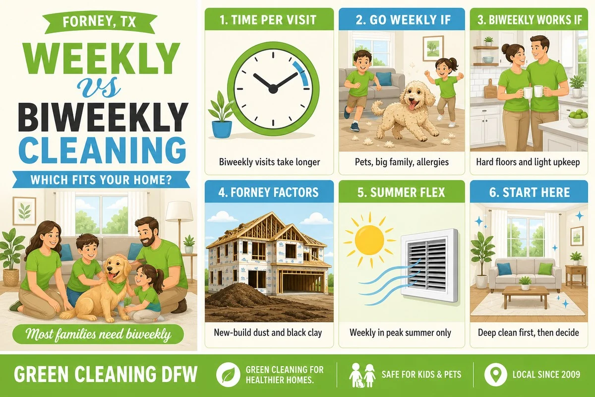 Weekly vs biweekly cleaning for Forney TX homes infographic